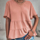 VCAY Camisa Con Cuello En V Y Manga Corta Para Mujer Con Dobladillo Asimetrico Con Volante