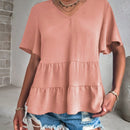 VCAY Camisa Con Cuello En V Y Manga Corta Para Mujer Con Dobladillo Asimetrico Con Volante