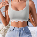 Bralette Inalambrico De Encaje Con Escote Redondo, Remiendos De Encaje