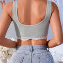 Bralette Inalambrico De Encaje Con Escote Redondo, Remiendos De Encaje