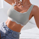 Bralette Inalambrico De Encaje Con Escote Redondo, Remiendos De Encaje