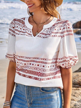 EMERY ROSE Camisa De Manga Corta De Mujer En Tela Texturizada Con Estampado Geometrico Para Ocasiones Casuales Y De Verano