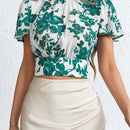 Prive Camisa Sin Espalda Floreada De Talla Amplia Con Mangas De Campana Anchas Y Detalles De Nudo Para Mujer