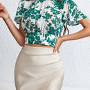 Prive Camisa Sin Espalda Floreada De Talla Amplia Con Mangas De Campana Anchas Y Detalles De Nudo Para Mujer