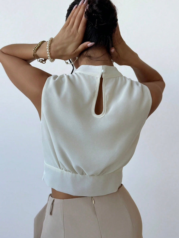 Prive Camisa Elegante Sin Mangas Con Perlas Falsas Para Mujer, Con Cintura Ajustada, Ideal Para Bodas Y Citas