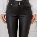 LUNE Pantalones de mujer con boton y cintura alta, en unicolor y ajustados