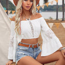 VCAY Blusa De Mujer De Hombro Con Volantes Y Encaje Con Manga Campana