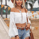 VCAY Blusa De Mujer De Hombro Con Volantes Y Encaje Con Manga Campana