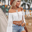 VCAY Blusa De Mujer De Hombro Con Volantes Y Encaje Con Manga Campana