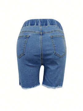 Pantalones Cortos De Mezclilla Desgastados De Moda Para Mujer