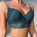 1 Pieza Sujetador Levantador Verde Sexy Para Mujer Con Encaje Y Diamantes De Imitacion, Taza Fina En Descenso Y Taza De Alambre Inferior Gruesa, Y Tirantes Para Los Hombros