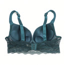 1 Pieza Sujetador Levantador Verde Sexy Para Mujer Con Encaje Y Diamantes De Imitacion, Taza Fina En Descenso Y Taza De Alambre Inferior Gruesa, Y Tirantes Para Los Hombros