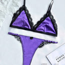 Conjunto De Lenceria Sexy De Encaje Con Ribete Para Mujer