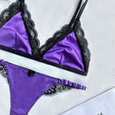 Conjunto De Lenceria Sexy De Encaje Con Ribete Para Mujer
