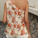 Prive Blusa Sin Mangas Asimetrica Con Cuello Floral Y Patron Floral