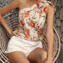 Prive Blusa Sin Mangas Asimetrica Con Cuello Floral Y Patron Floral