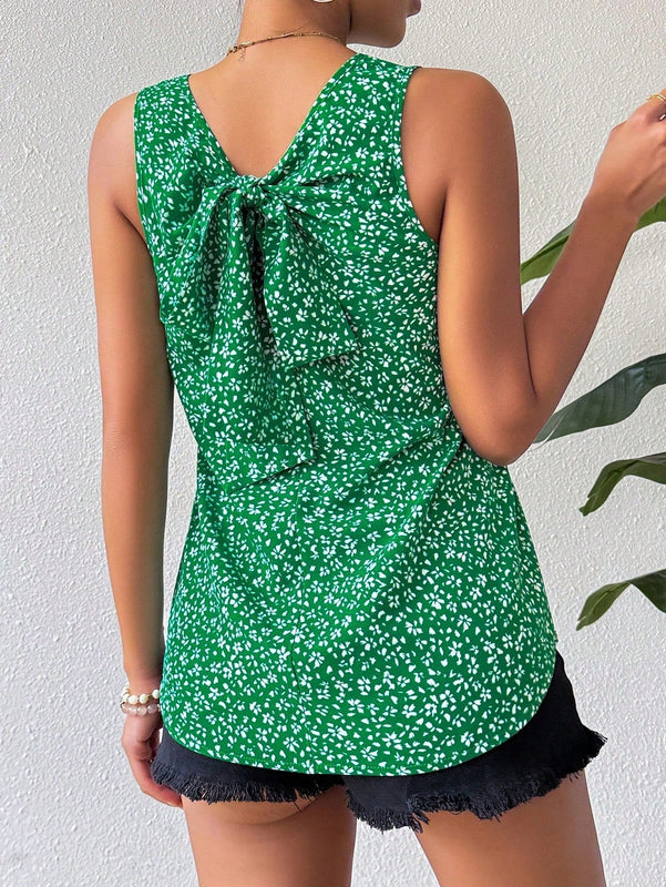 VCAY Blusa Sin Mangas Con Cuello En V Con Diseno De Lazo En La Espalda De Estilo Frances