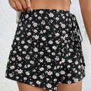 VCAY Falda Corta Envuelta Con Lazo Y Estampado Floral Pequeno