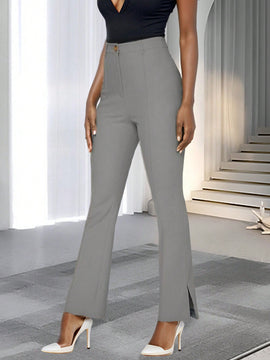 Pantalones de traje de color liso con abertura para las piernas rectas para mujeres para el trabajo.