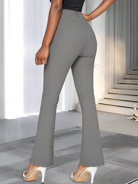 Pantalones de traje de color liso con abertura para las piernas rectas para mujeres para el trabajo.