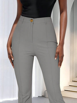 Pantalones de traje de color liso con abertura para las piernas rectas para mujeres para el trabajo.