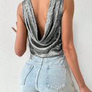 Essnce Camisa Veraniega Casual Sin Mangas De Cuello Tipo Soporte Y Espalda Descubierta Para Las Vacaciones