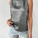 Essnce Camisa Veraniega Casual Sin Mangas De Cuello Tipo Soporte Y Espalda Descubierta Para Las Vacaciones