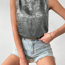 Essnce Camisa Veraniega Casual Sin Mangas De Cuello Tipo Soporte Y Espalda Descubierta Para Las Vacaciones