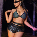 BAE Pantalones Cortos Solidos Y Sexy De Pu Para Mujeres