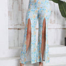 VCAY Pantalones Palazzo Florales De Cintura Alta Para Mujer Con Dobladillo Dividido Y Detalle De Volantes (corte Aleatorio)