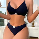Conjunto De Bra Y Bragas Con Estampado De Letras Para Mujeres