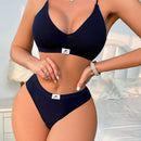 Conjunto De Bra Y Bragas Con Estampado De Letras Para Mujeres