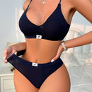 Conjunto De Bra Y Bragas Con Estampado De Letras Para Mujeres