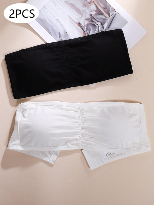 Sujetador Sin Costura Con Diseno Antideslizante Y Detalles Fruncidos De Empuje Hacia Arriba Y Sin Tirantes