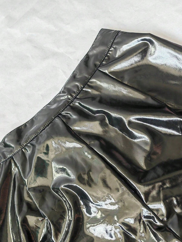 Pantalones Ajustados Elasticos De Cintura Alta Con Efecto De Espejo