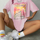 Camiseta De Cuello Redondo Para Mujer Con Estampado De Coche Y Lema