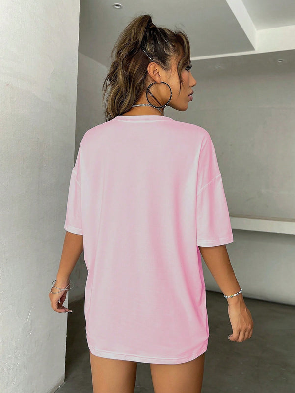 Camiseta De Cuello Redondo Para Mujer Con Estampado De Coche Y Lema