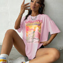 Camiseta De Cuello Redondo Para Mujer Con Estampado De Coche Y Lema