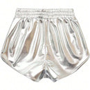 Shorts De Bolsillos Recubiertos De Plata Para Mujeres