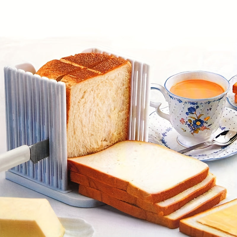 1pc Rebanador de pan de plástico - Guía de rebanadas de tostadas de pan caseras plegables y ajustables, accesorio para hornear de cocina, no requiere batería