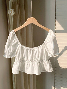 EZwear Camisa Blanca Tejida Con Cordones Y Cuello En Forma De Corazon