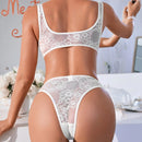 Conjunto De Lenceria De Encaje De Un Solo Color Para Mujeres