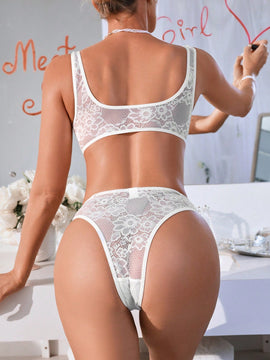 Conjunto De Lenceria De Encaje De Un Solo Color Para Mujeres