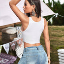 Top de tanque simple con estampado para mujer, versatil para primavera/verano