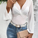 Frenchy Camiseta De Manga Acampanada Con Cuello En V Profundo Y Frente Retorcido Para Bodas De San Valentin De Verano