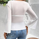 Frenchy Camiseta De Manga Acampanada Con Cuello En V Profundo Y Frente Retorcido Para Bodas De San Valentin De Verano