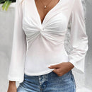 Frenchy Camiseta De Manga Acampanada Con Cuello En V Profundo Y Frente Retorcido Para Bodas De San Valentin De Verano