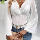 Frenchy Camiseta De Manga Acampanada Con Cuello En V Profundo Y Frente Retorcido Para Bodas De San Valentin De Verano