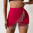 SXY Pantalones Cortos Para Mujer Con Ribete De Flecos Y Pedreria