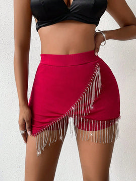 SXY Pantalones Cortos Para Mujer Con Ribete De Flecos Y Pedreria